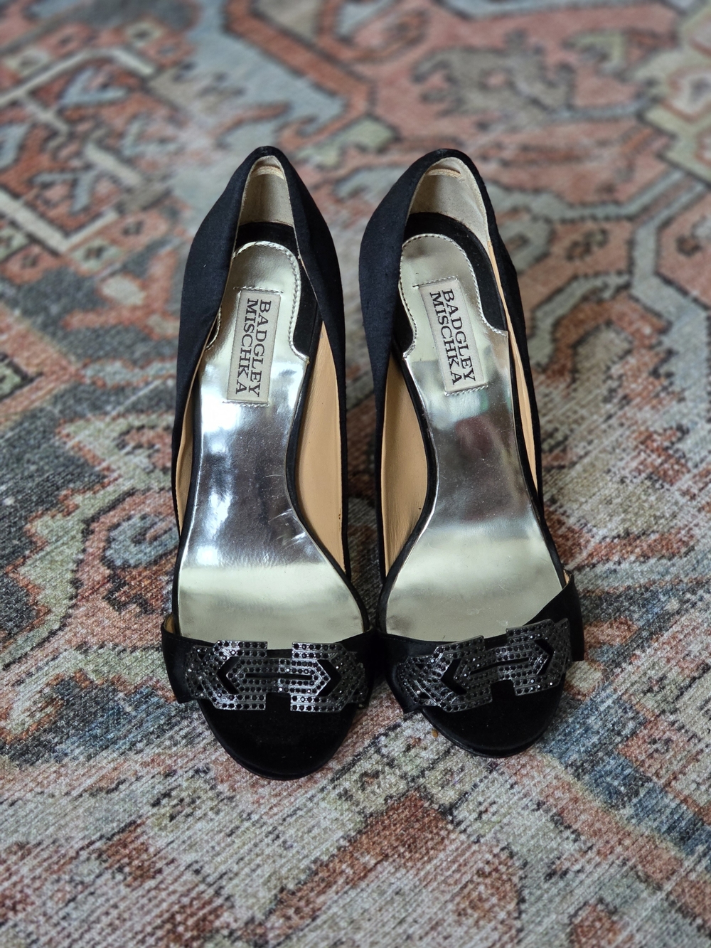 Badgley Mischka Black Peep-Toe Evening Heels